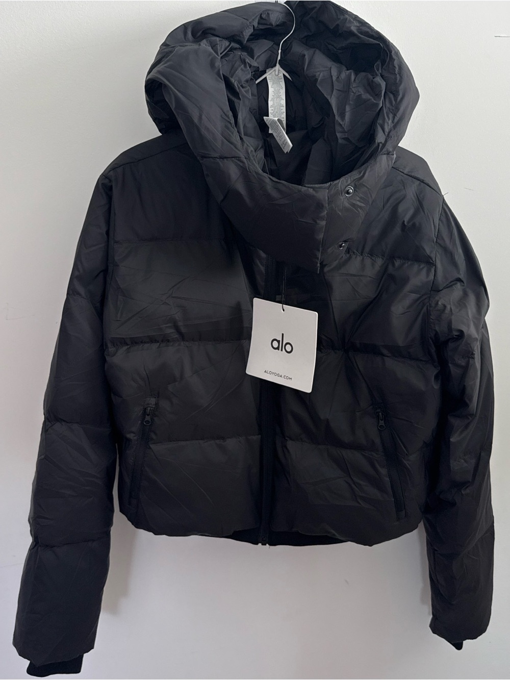 ALO Yoga Black Quilted Puffer Jacket with Detachable Hood